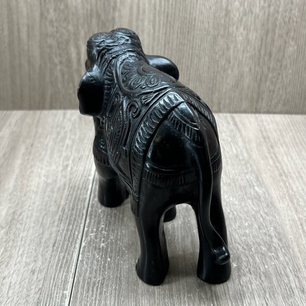 Blac Carved Elephant Figurine Statue Home Decor Lucky Charm Collectible - Picture 6 of 13
